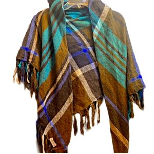 Collection Nineteen Plaid Greens & Blue Blanket Scarf OS